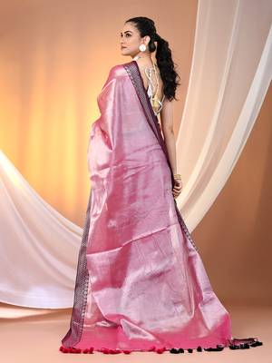 Pink shimmer tissue saree with nakshi borders 3
