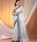 Silver shimmer tissue saree with nakshi borders