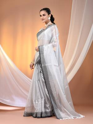 Silver shimmer tissue saree with nakshi borders 2