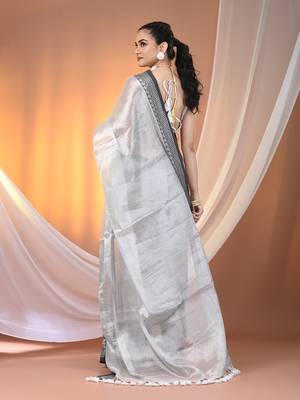 Silver shimmer tissue saree with nakshi borders 3