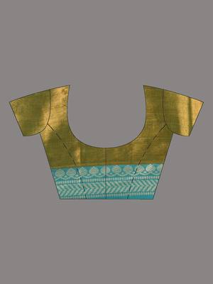 Sap green shimmer tissue saree with nakshi borders 5