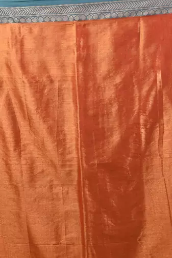 Orange shimmer tissue saree with nakshi borders