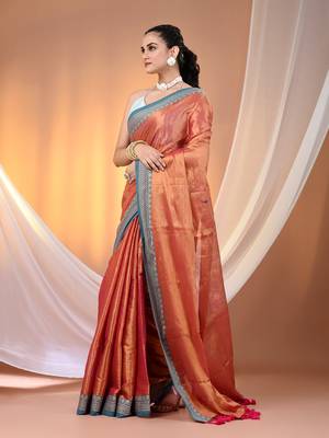 Red shimmer tissue saree with nakshi borders 2