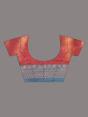 Red shimmer tissue saree with nakshi borders 5