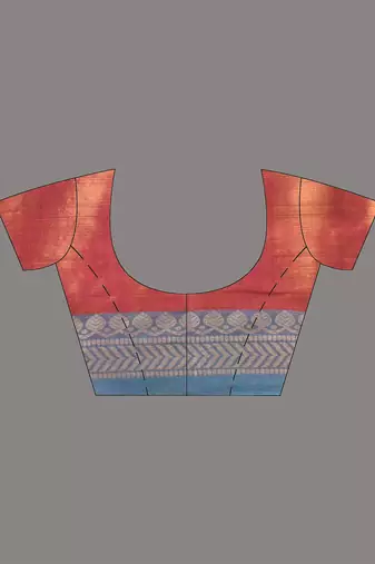 Red shimmer tissue saree with nakshi borders