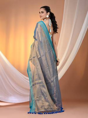 Blue shimmer tissue saree with nakshi borders 3