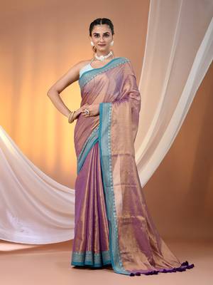 Violet shimmer tissue saree with nakshi borders 1