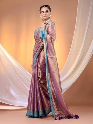 Violet shimmer tissue saree with nakshi borders 2