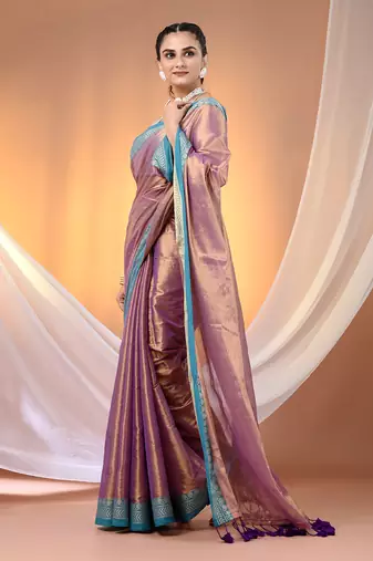 Violet shimmer tissue saree with nakshi borders