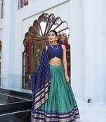 navy blue Chanderi Zari Weaving Work Border lehenga choli