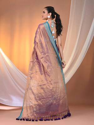 Violet shimmer tissue saree with nakshi borders 3