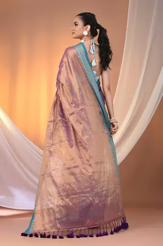 Violet shimmer tissue saree with nakshi borders