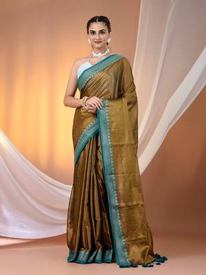 Copper shimmer tissue saree with nakshi borders 1