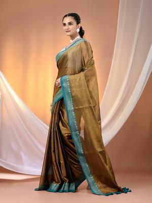 Copper shimmer tissue saree with nakshi borders 2
