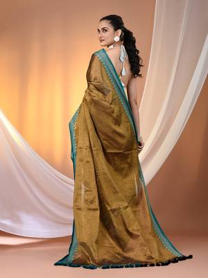 Copper shimmer tissue saree with nakshi borders 3