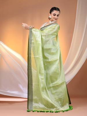 Light green shimmer tissue saree with nakshi borders 2