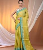 Lime green shimmer tissue saree with nakshi borders