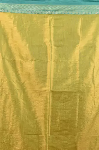 Lime green shimmer tissue saree with nakshi borders