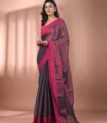 Copper and teal dual tone stripe pattern tissue saree with sequin work