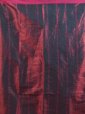 Copper and teal dual tone stripe pattern tissue saree with sequin work 4