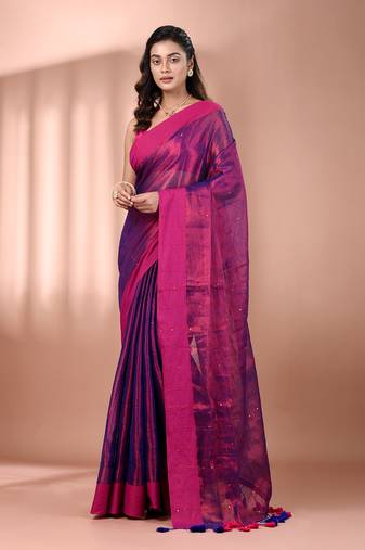 Purple stripe pattern tissue saree with sequin work