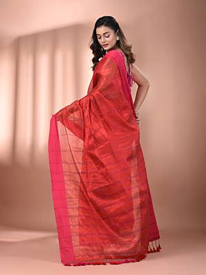 Red stripe pattern tissue saree with sequin work 3