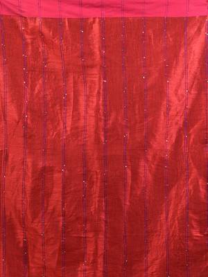 Red stripe pattern tissue saree with sequin work 4