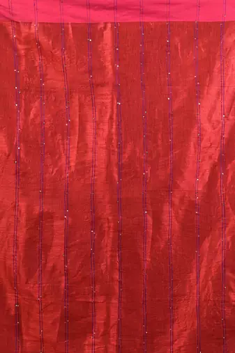 Red stripe pattern tissue saree with sequin work
