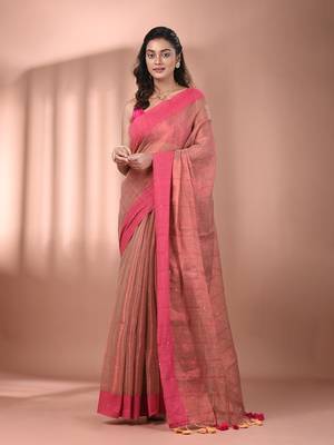 Beige stripe pattern tissue saree with sequin work 1