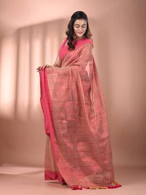 Beige stripe pattern tissue saree with sequin work 2