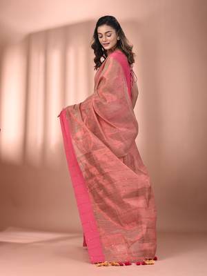 Beige stripe pattern tissue saree with sequin work 3