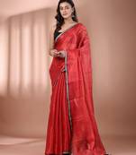 Red shimmer tissue saree with gota patti borders