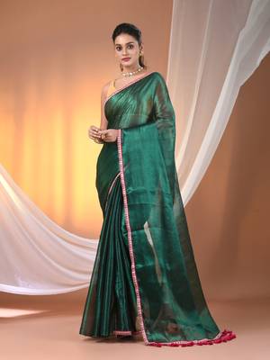 Green shimmer tissue saree with gota patti borders 1