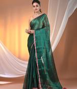 Green shimmer tissue saree with gota patti borders