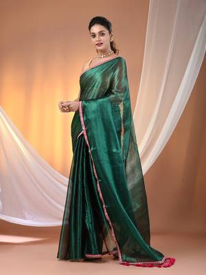 Green shimmer tissue saree with gota patti borders 2