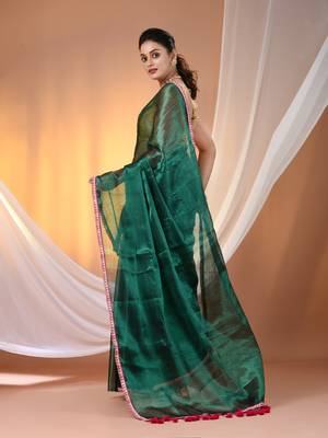 Green shimmer tissue saree with gota patti borders 3