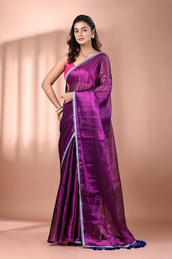 Purple shimmer tissue saree with gota patti borders