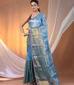 Turquoise blue shimmer tissue saree with gota patti borders