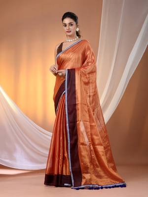 Red shimmer tissue saree with gota patti borders 1