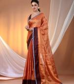 Red shimmer tissue saree with gota patti borders