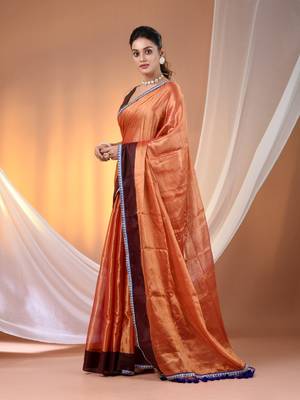 Red shimmer tissue saree with gota patti borders 2