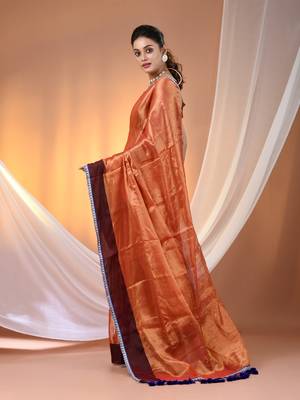 Red shimmer tissue saree with gota patti borders 3