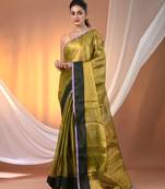 Sap green shimmer tissue saree with gota patti borders