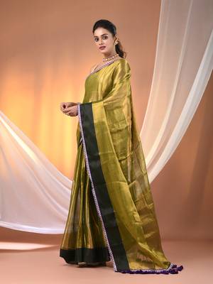 Sap green shimmer tissue saree with gota patti borders 2