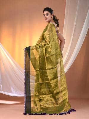 Sap green shimmer tissue saree with gota patti borders 3
