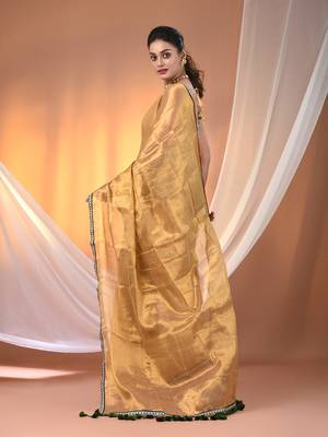 Beige shimmer tissue saree with gota patti borders 3