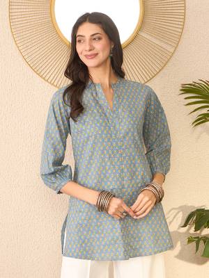 Grey Cotton Printed Kurti 1