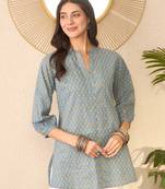 Grey Cotton Printed Kurti