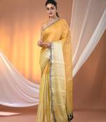 Yellow shimmer tissue saree with gota patti borders