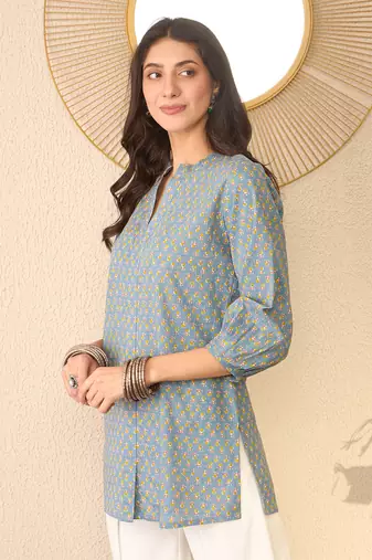 Grey Cotton Printed Kurti